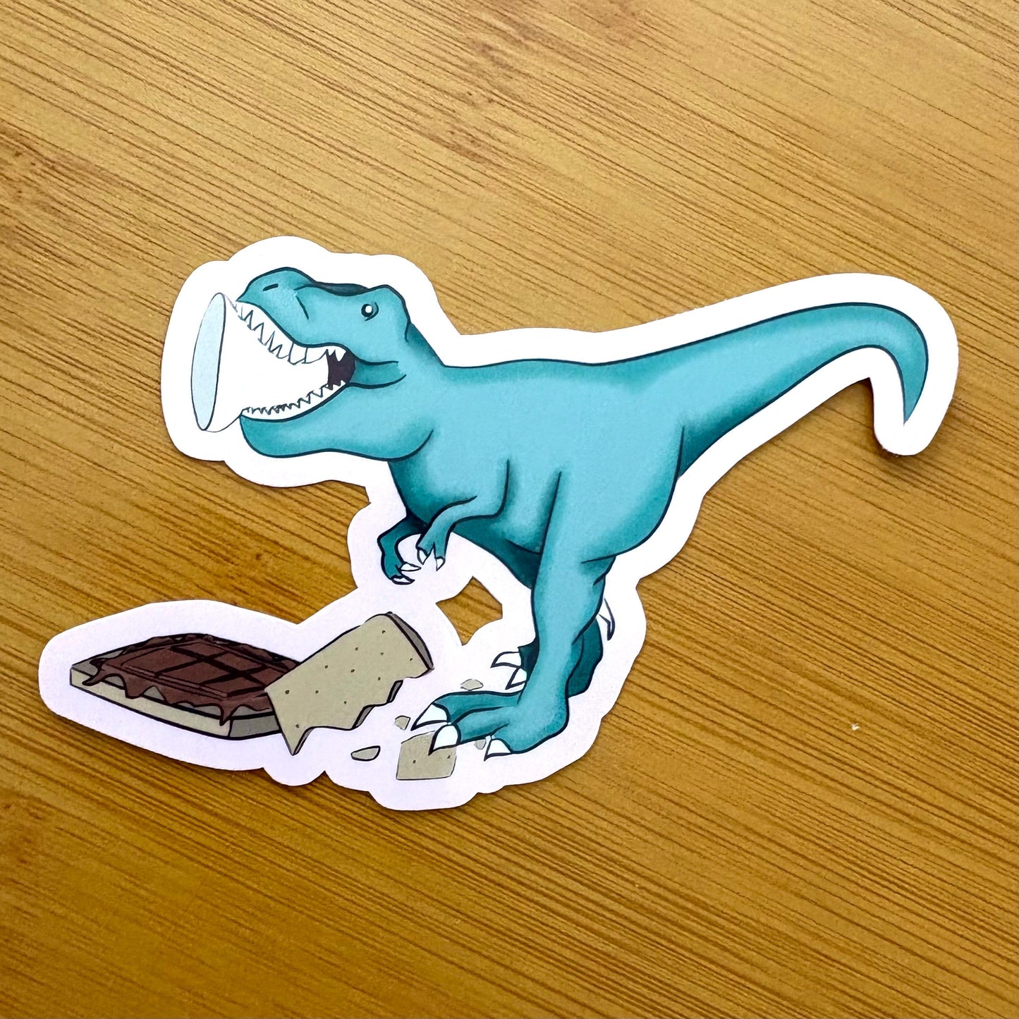 T-Rex smores 4” glossy vinyl laptop water bottle sticker decal