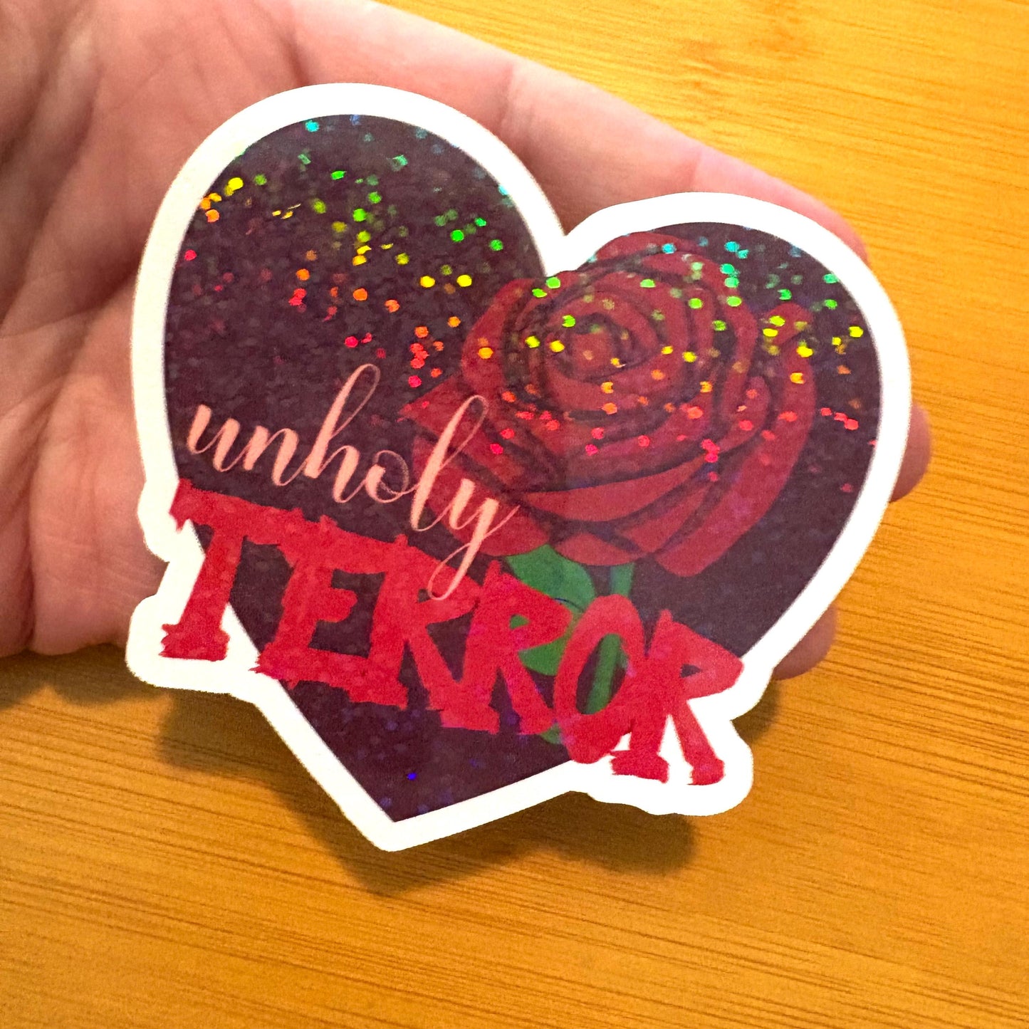 unholy terror rose heart glossy vinyl laptop water bottle sticker decal