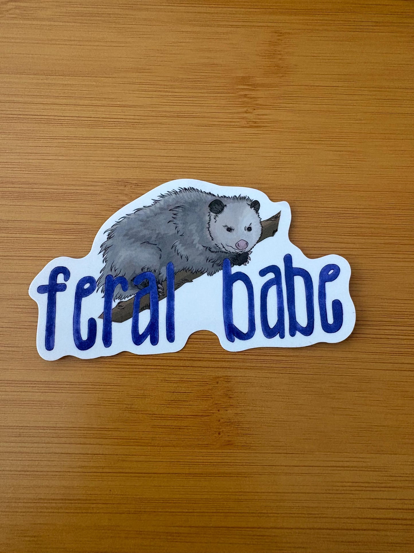 feral babe opossum 3” glossy vinyl laptop water bottle sticker decal