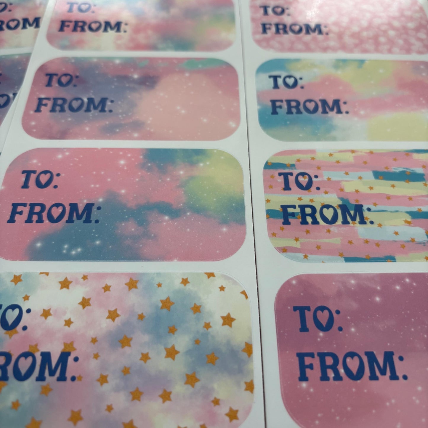 pastel rainbow splash gift tag sticker sheets 16 tags