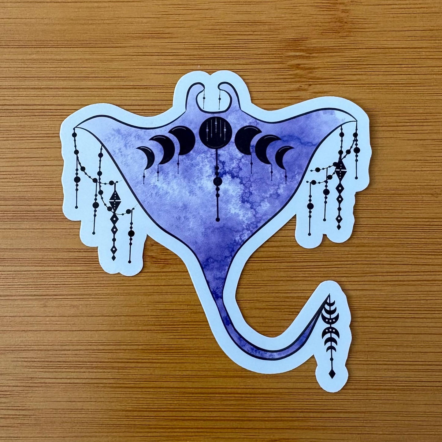 moon phases mystical manta ray 3” glossy vinyl laptop water bottle sticker decal