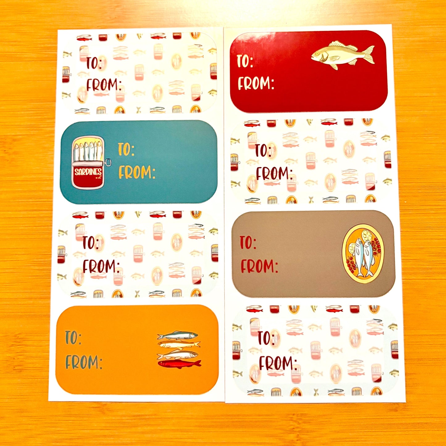 fish dinner gift tag sticker sheets 16 tags