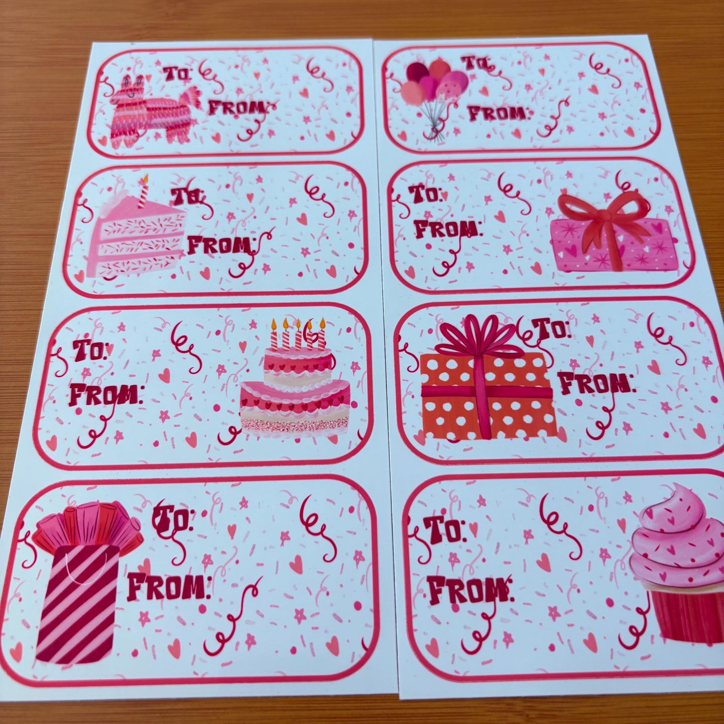 Confetti piñata party gift tag sticker sheets 16 tags