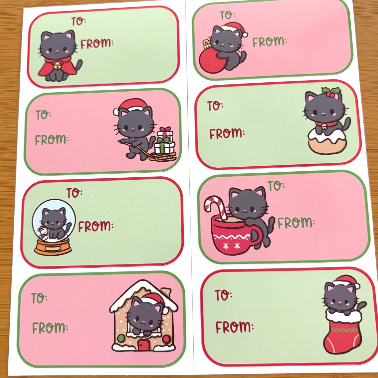 Christmas cats fun gift tag sticker sheets 16 tags