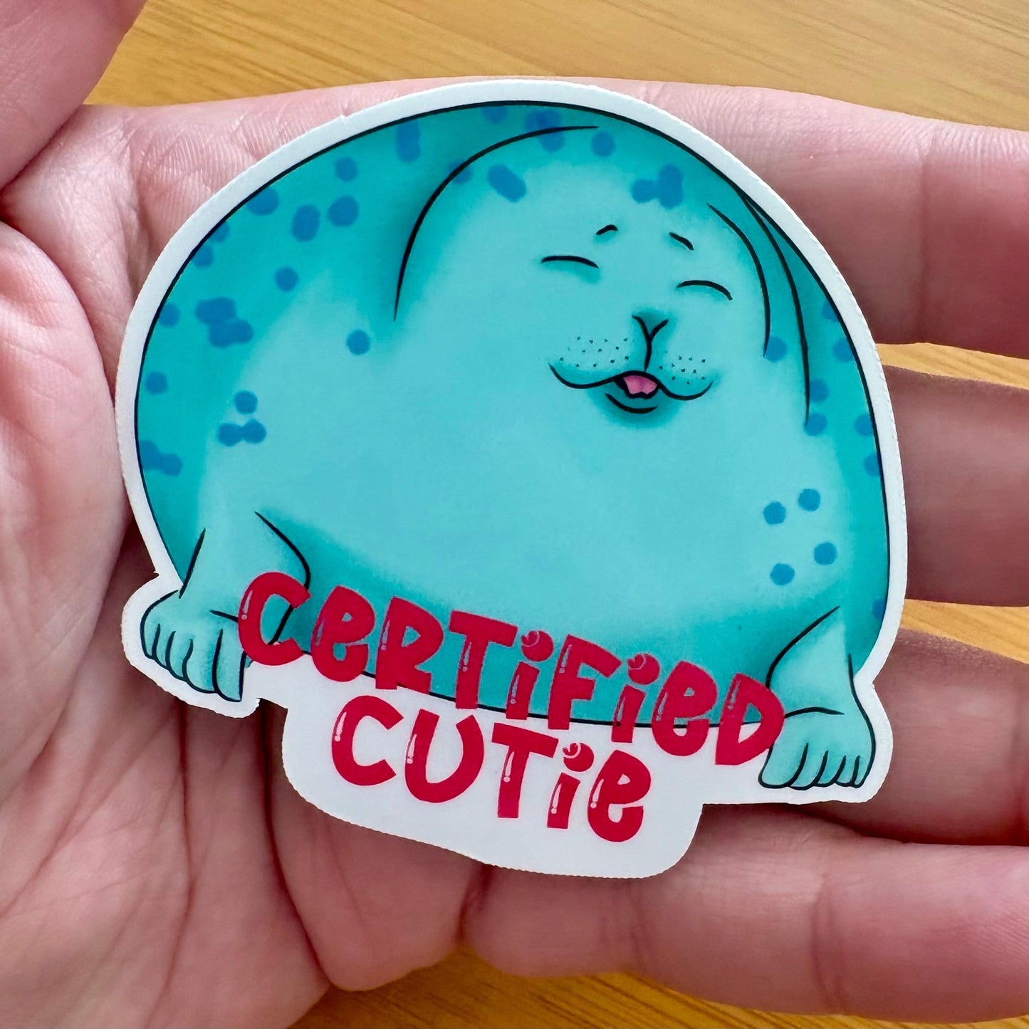 Certified cutie seal 3” glossy vinyl laptop water bottle sticker decal