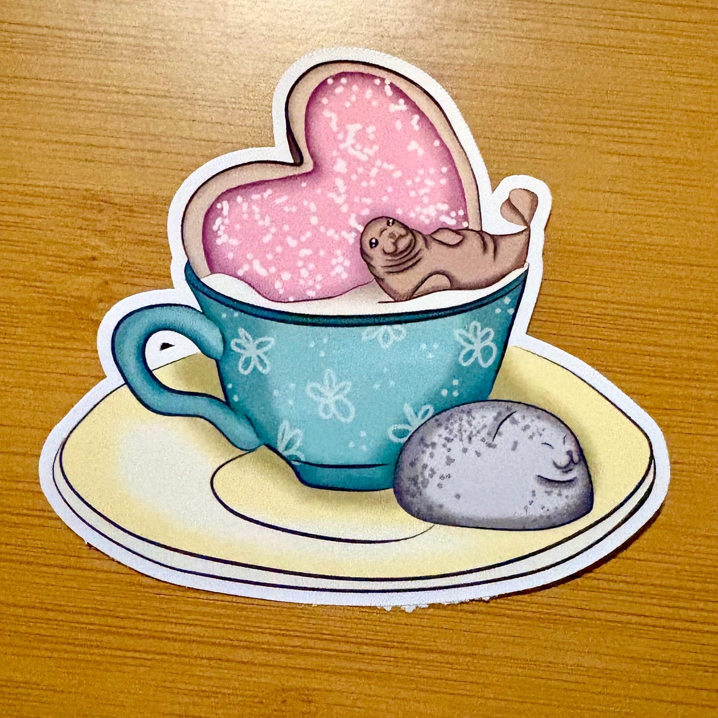 seal cookie tea party 3” glossy vinyl laptop water bottle sticker decal