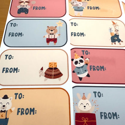 cute birthday animals gift tag sticker sheets 16 tags