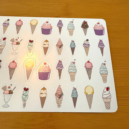 tiny ice cream party sticker sheet glossy vinyl stickers for rewards, planners, collecting, crafts, charts, 44 stickers
