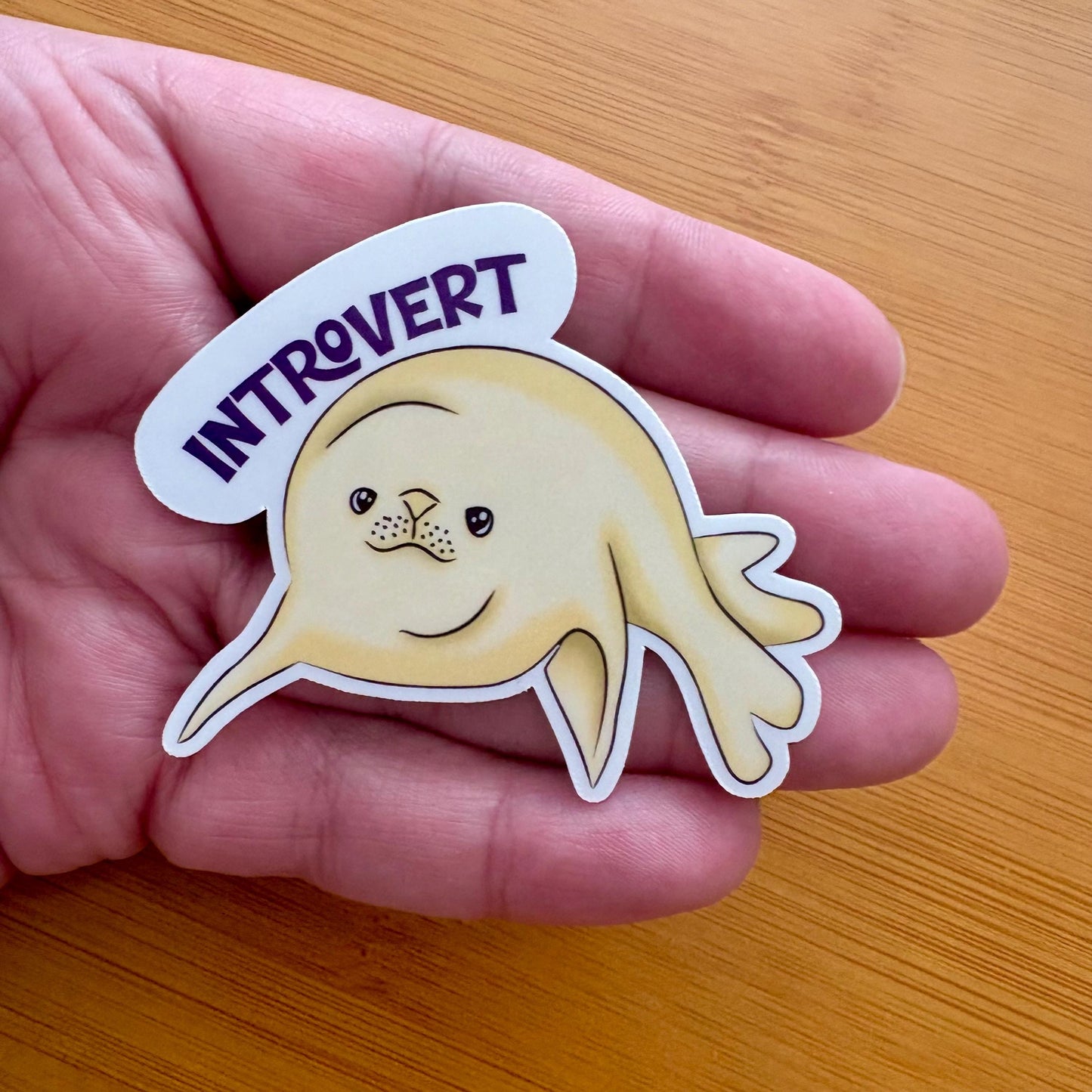 introvert Ross seal 3” glossy vinyl laptop water bottle sticker decal