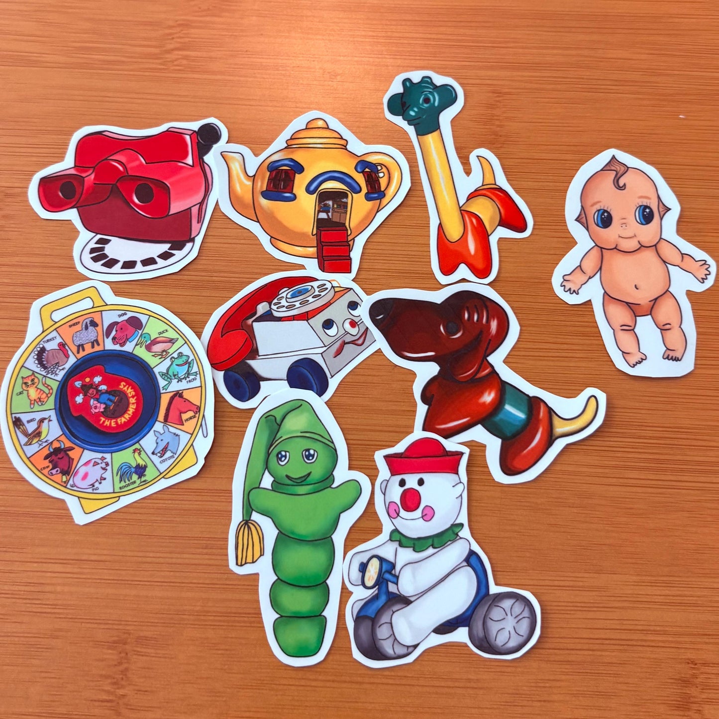 Retro Toy Stickers (9 Pack), Glossy Vinyl Decals for Laptops, Water Bottles