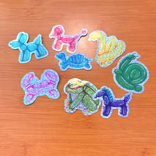 Glitter Balloon Animal Stickers, 8-Pack Glossy Vinyl Decals
