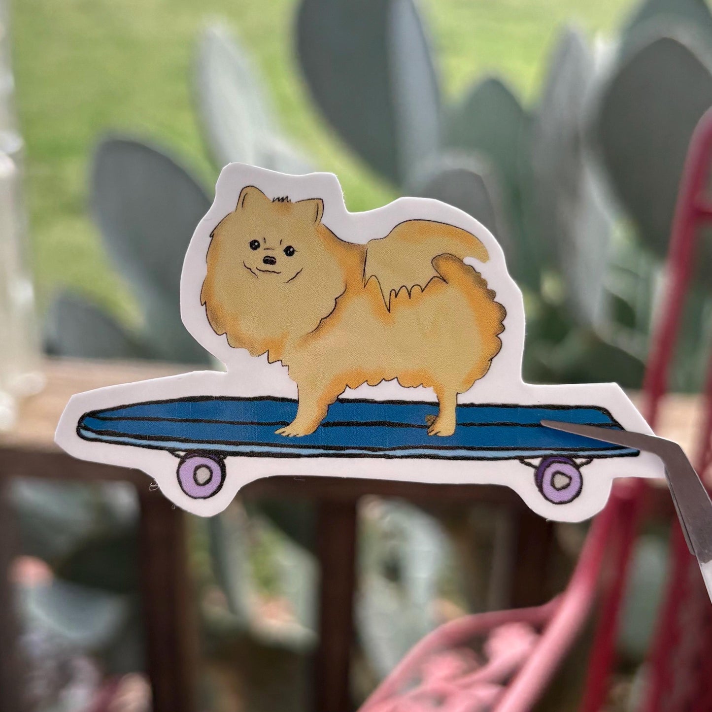 pomeranian on a skateboard sticker durable glossy vinyl laptop water bottle decal