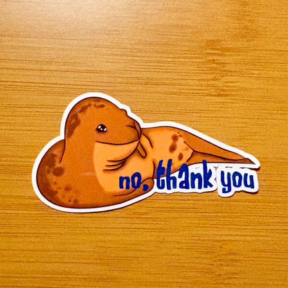 No, thank you - leopard seal 3” glossy vinyl laptop water bottle sticker decal