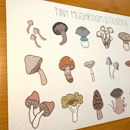 tiny mushrooms sticker sheet glossy vinyl stickers for rewards, party favors, collecting, crafts, charts, 18 stickers