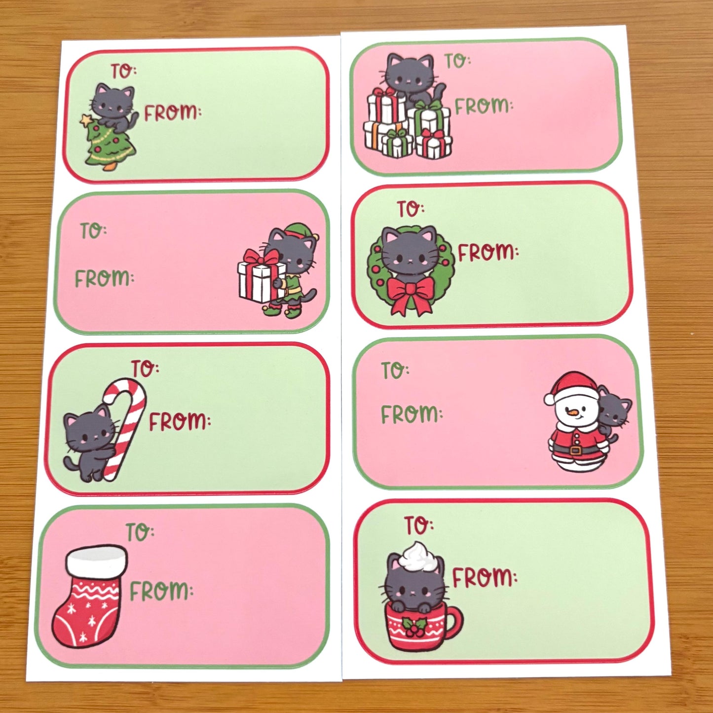 Christmas cats fun gift tag sticker sheets 16 tags