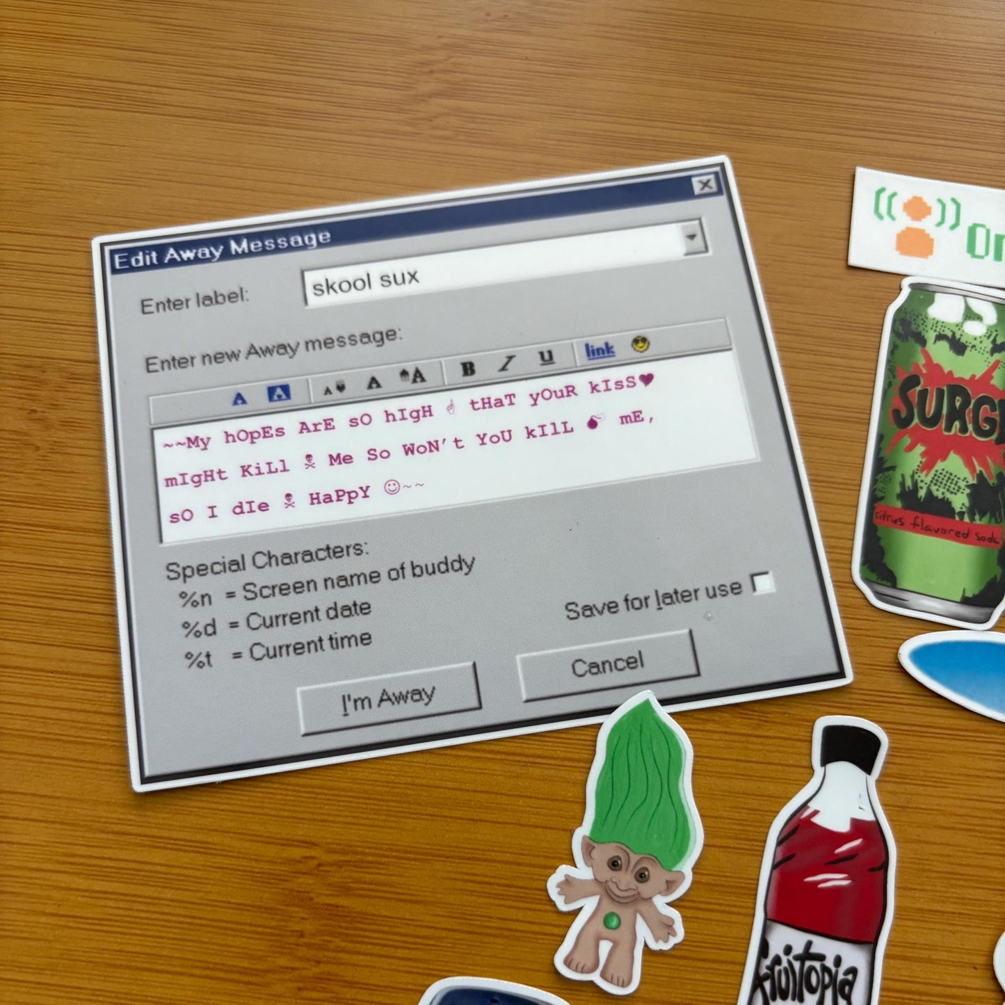 Y2K Millennial sticker pack glossy vinyl laptop water bottle decal
