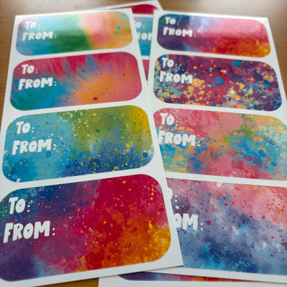 rainbow splash gift tag sticker sheets 16 tags