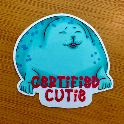 Certified cutie seal 3” glossy vinyl laptop water bottle sticker decal