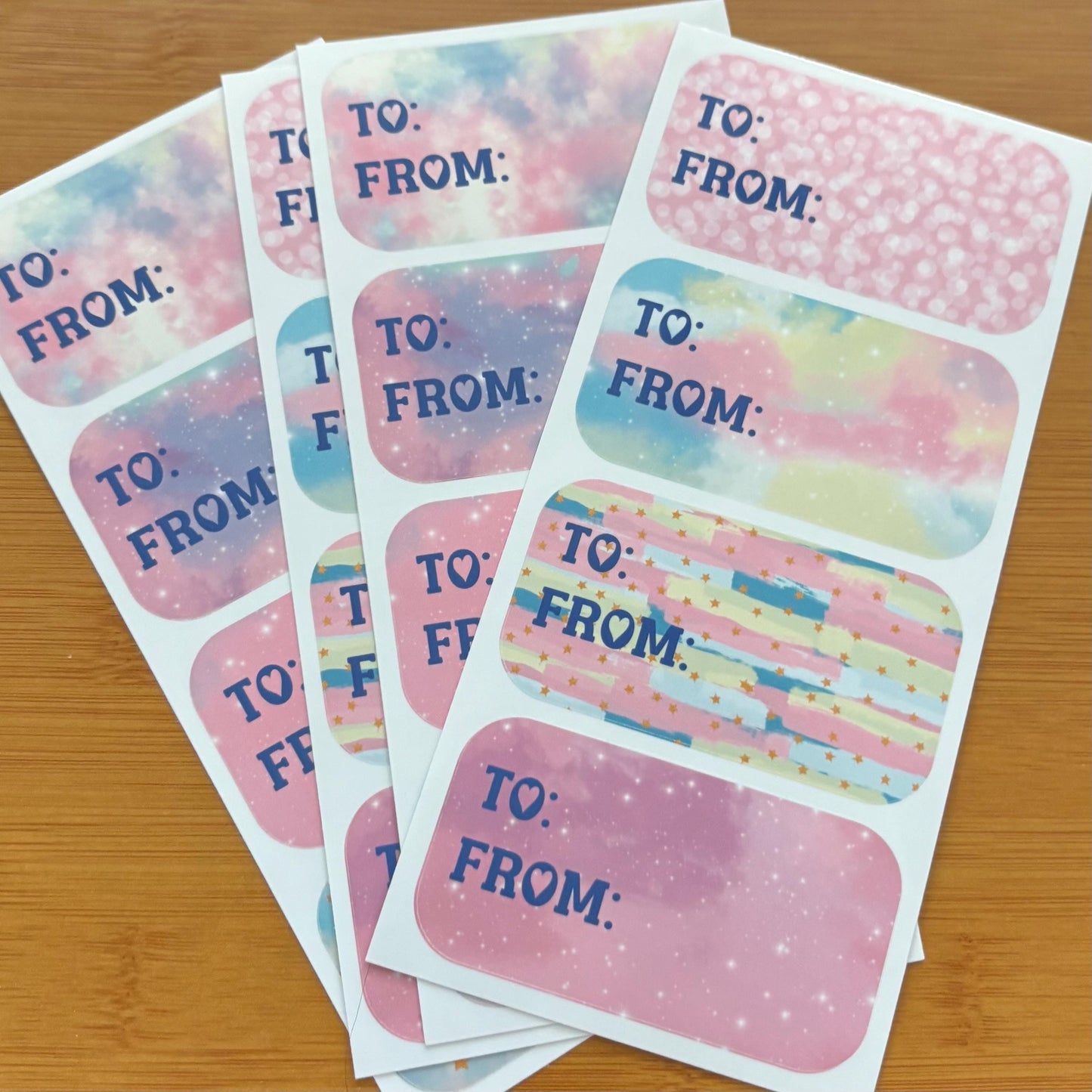 pastel rainbow splash gift tag sticker sheets 16 tags