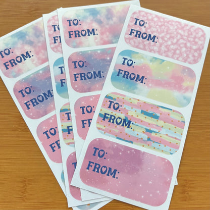 pastel rainbow splash gift tag sticker sheets 16 tags