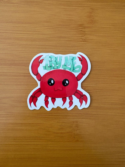 try me angry crab 3” glossy vinyl laptop water bottle sticker decal