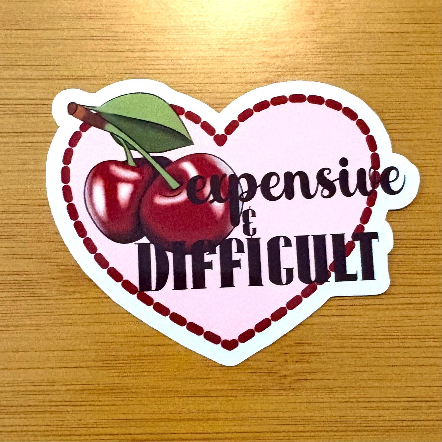expensive & difficult cherry heart glossy vinyl laptop water bottle sticker decal