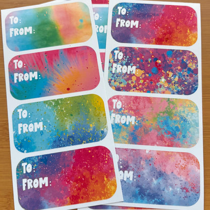 rainbow splash gift tag sticker sheets 16 tags