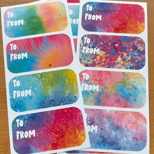 rainbow splash gift tag sticker sheets 16 tags