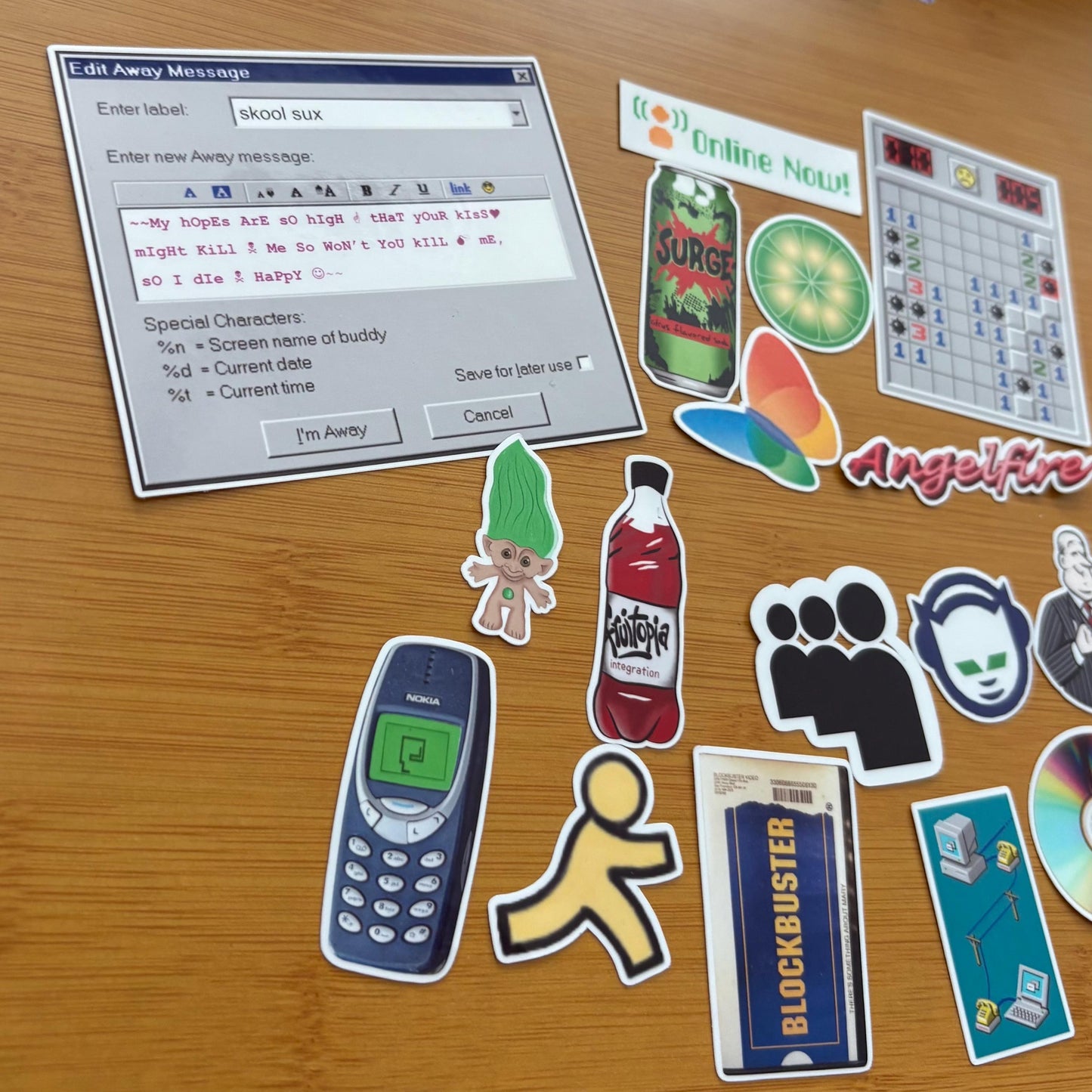 Y2K Millennial sticker pack glossy vinyl laptop water bottle decal