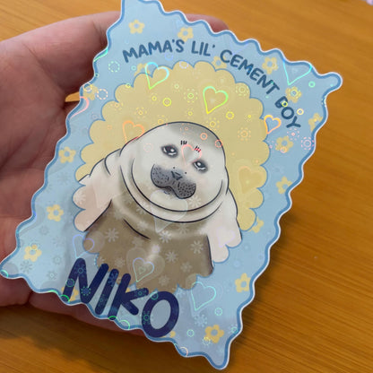 Niko the Seal cement boy 4x3” glossy vinyl sticker or magnet laptop water bottle sticker decal