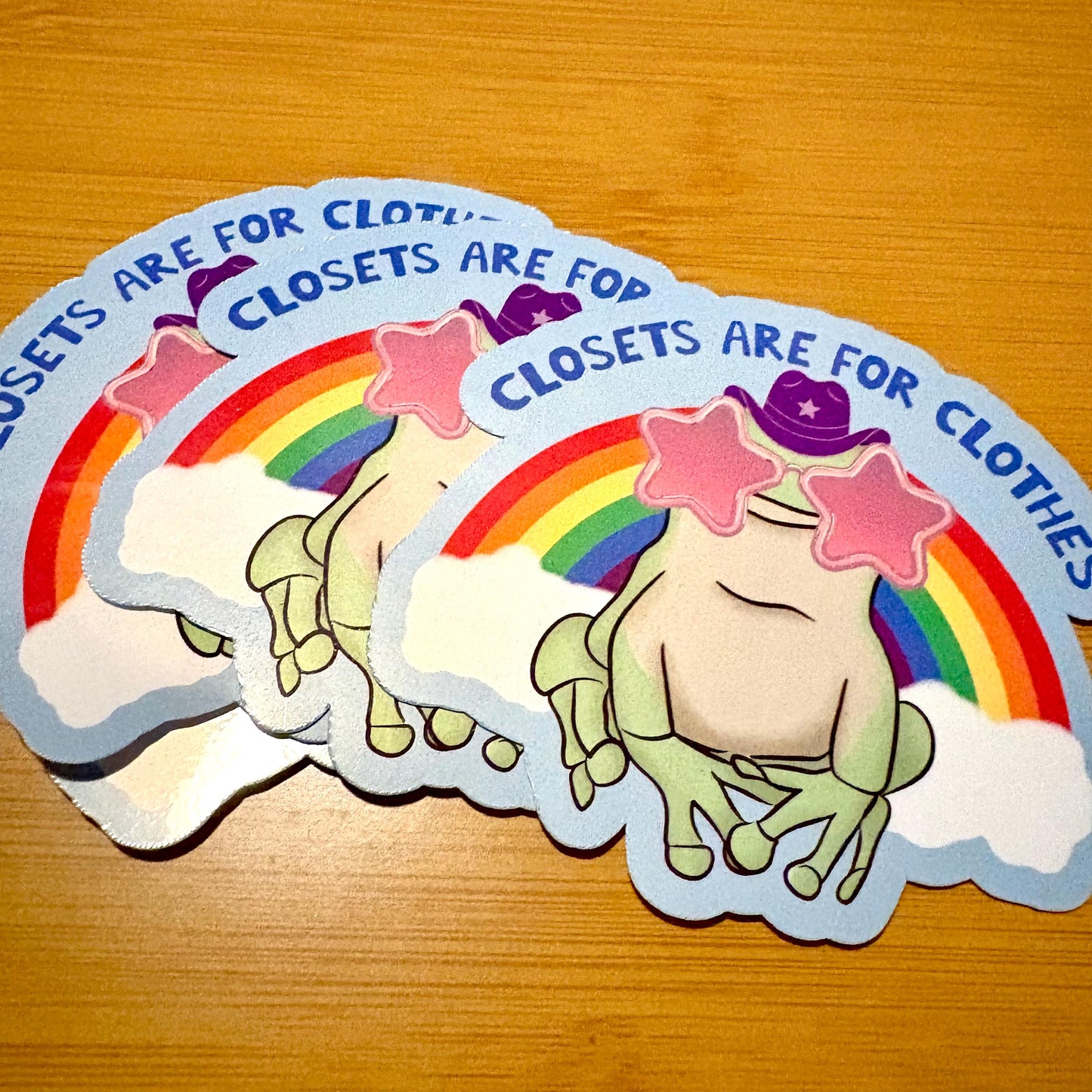closets are for clothes gay frog pride sticker glossy vinyl laptop water bottle sticker decal