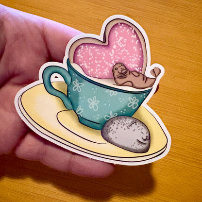 seal cookie tea party 3” glossy vinyl laptop water bottle sticker decal