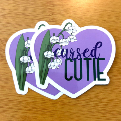 Cursed cutie heart glossy vinyl laptop water bottle sticker decal