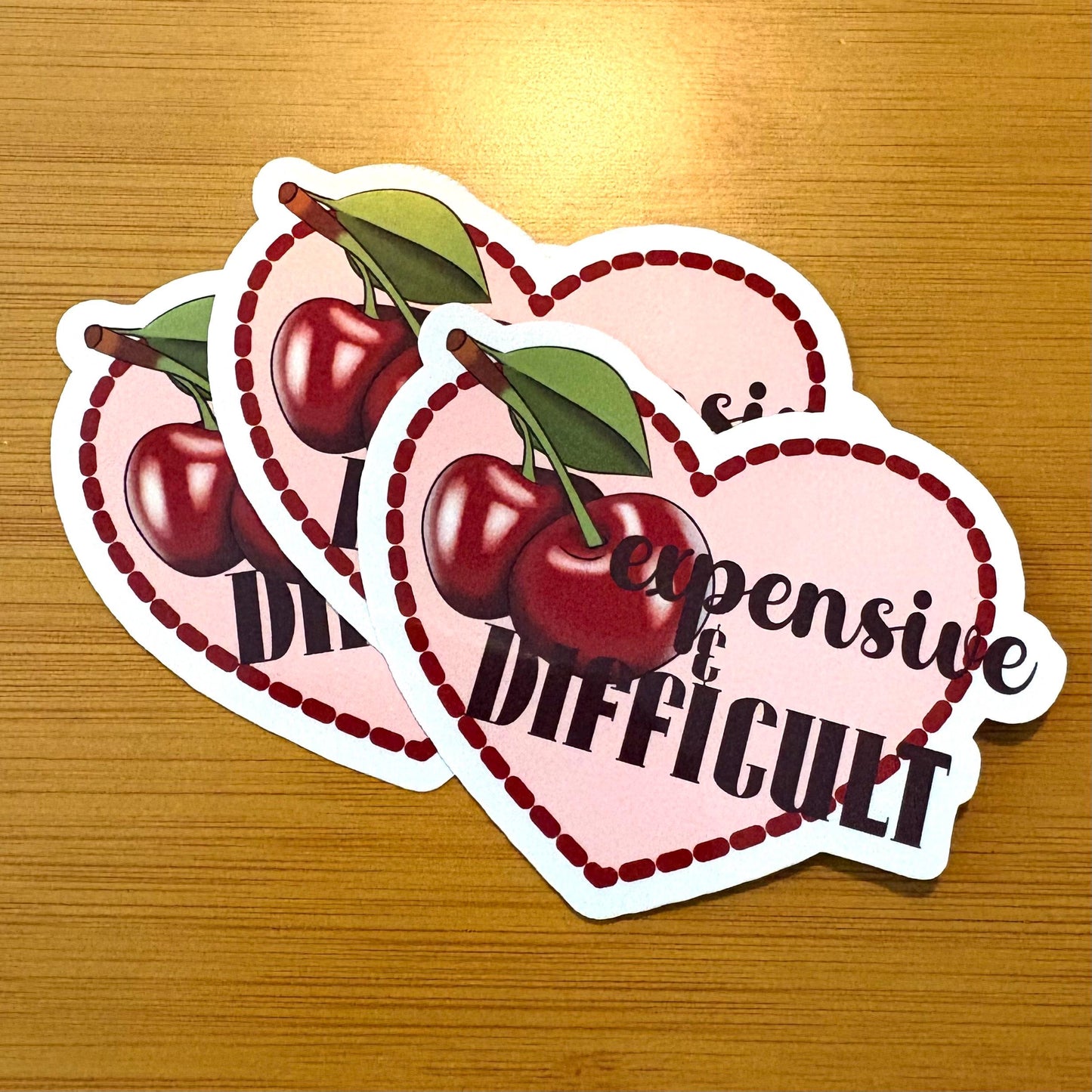 expensive & difficult cherry heart glossy vinyl laptop water bottle sticker decal