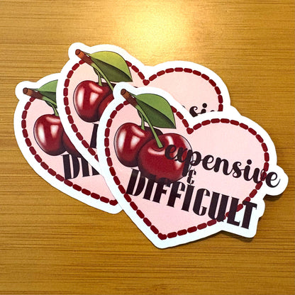 expensive & difficult cherry heart glossy vinyl laptop water bottle sticker decal