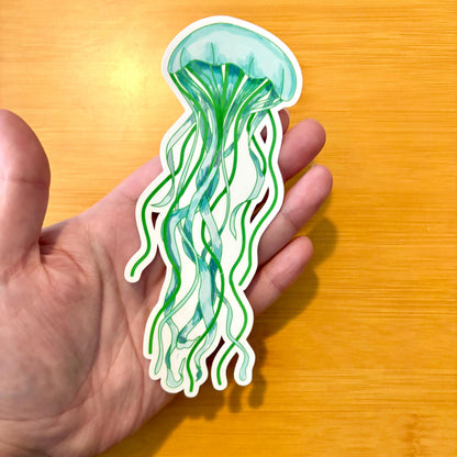extra large green jellyfish 6” glossy vinyl laptop water bottle sticker decal