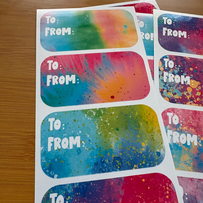 rainbow splash gift tag sticker sheets 16 tags