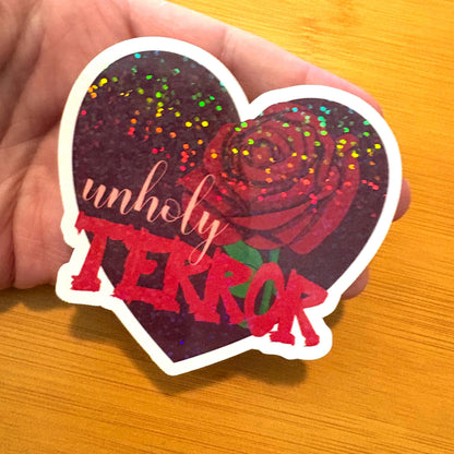 unholy terror rose heart glossy vinyl laptop water bottle sticker decal