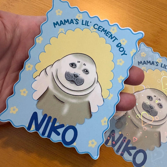 Niko the Seal cement boy 4x3” glossy vinyl sticker or magnet laptop water bottle sticker decal