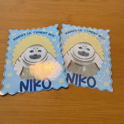 Niko the Seal cement boy 4x3” glossy vinyl sticker or magnet laptop water bottle sticker decal