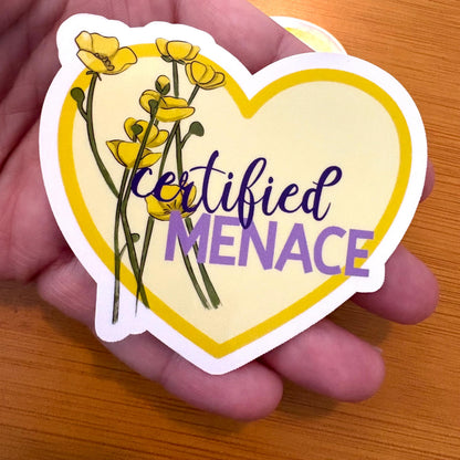 certified menace buttercup heart glossy vinyl laptop water bottle sticker decal