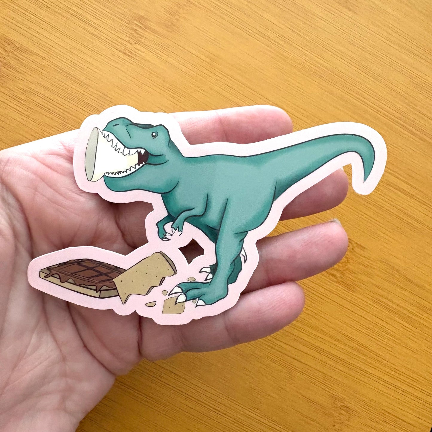 T-Rex smores 4” glossy vinyl laptop water bottle sticker decal