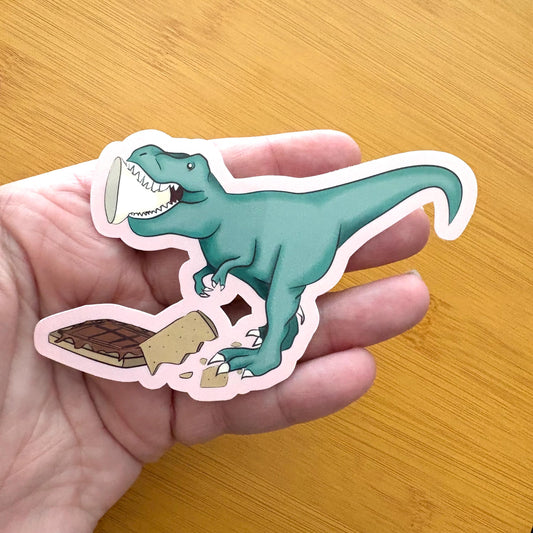 T-Rex smores 4” glossy vinyl laptop water bottle sticker decal
