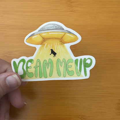 beam me up cow abduction 3” glossy vinyl laptop water bottle sticker decal
