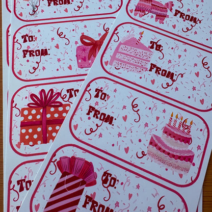 Confetti piñata party gift tag sticker sheets 16 tags