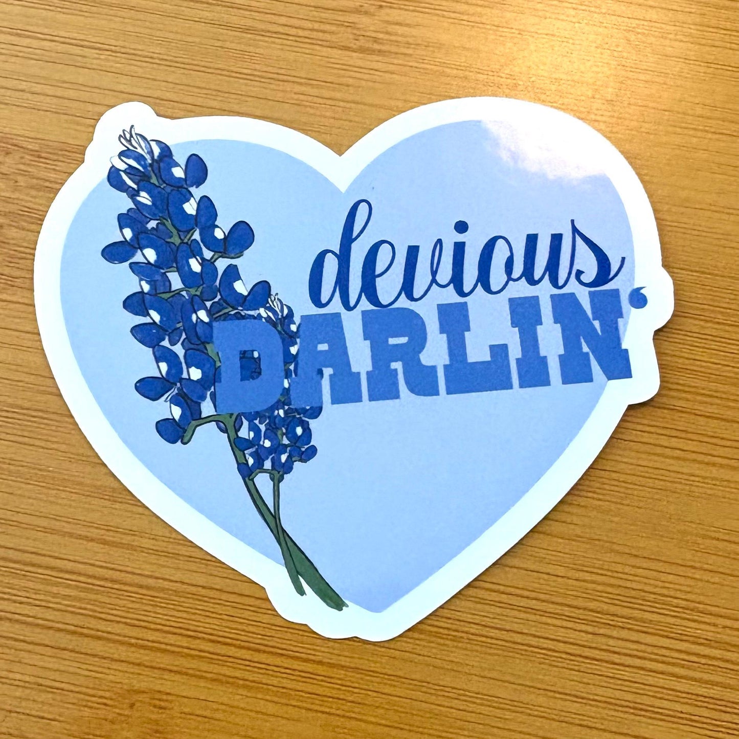 devious darlin’ bluebonnet heart glossy vinyl laptop water bottle sticker decal