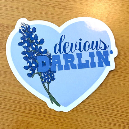devious darlin’ bluebonnet heart glossy vinyl laptop water bottle sticker decal