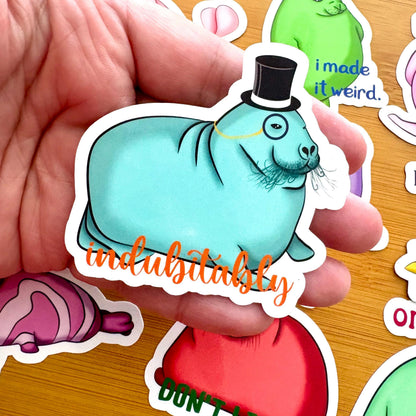 indubitably seal 3” glossy vinyl laptop water bottle sticker decal