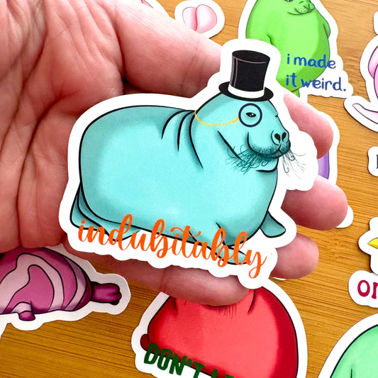 indubitably seal 3” glossy vinyl laptop water bottle sticker decal