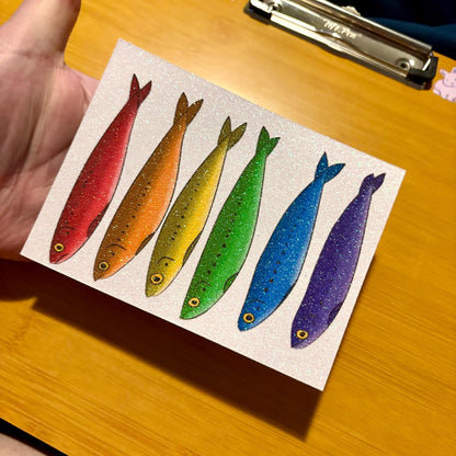 glitter rainbow sardine sticker sheet glossy vinyl stickers